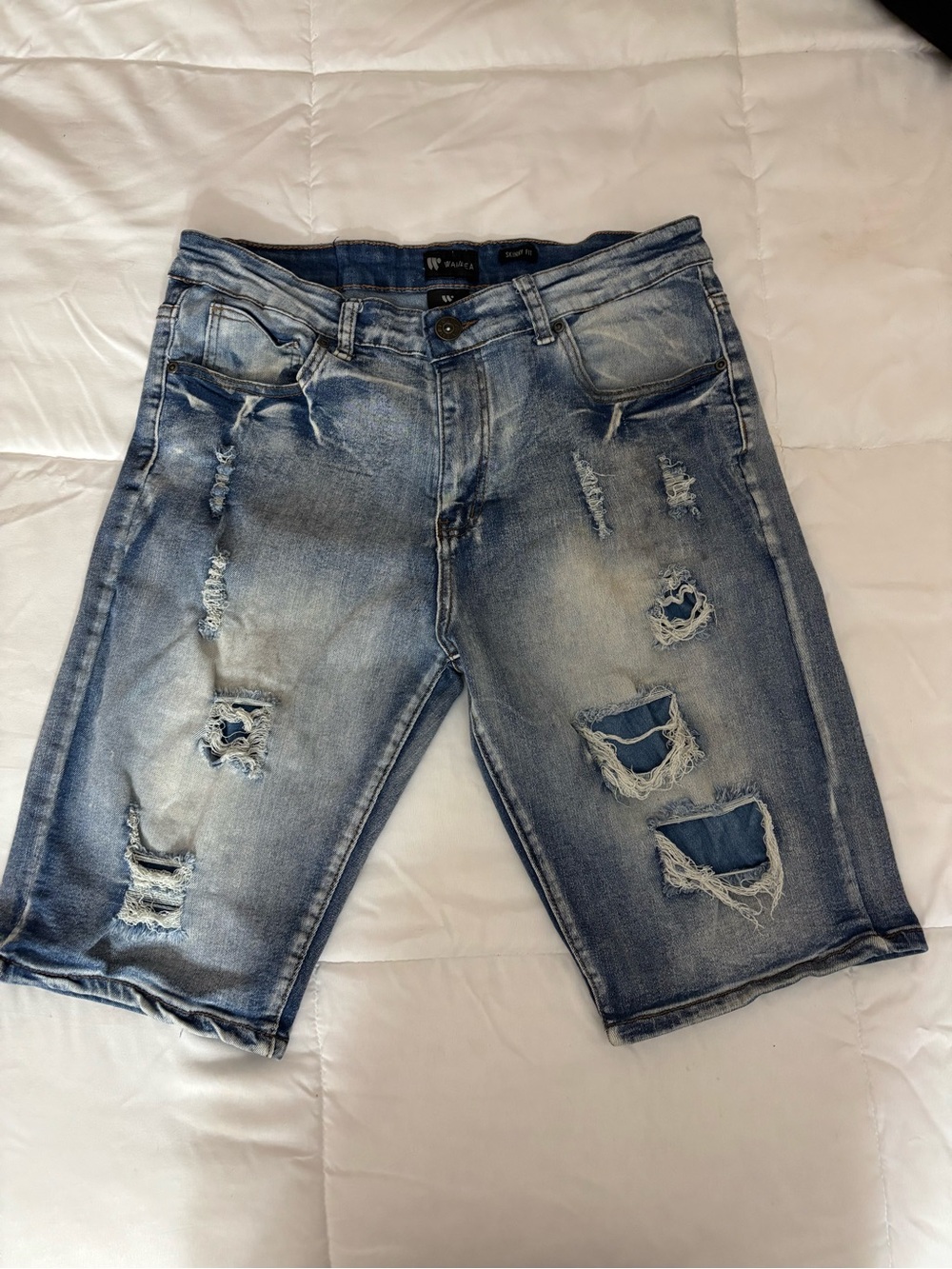 Men's Distressed Light Blue Denim Jean Shorts